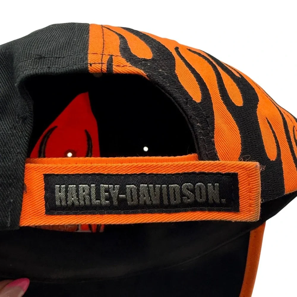 Harley-Davidson Flames Baseball Cap Black Orange Embroidered‎ Logo Hat RN0103819